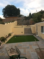 Complete garden landscape including retaining walls, lawn and patio areas